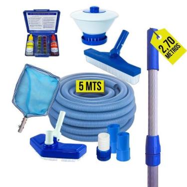 Imagem de Kit Limpeza Para Piscinas Fibra Vinil Alvenaria - Cabo 2,70m - Brustec
