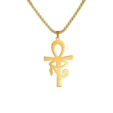 Imagem de VASSAGO Colar Ankh Cruz Olho de Hórus Copta Ankh Cruz Pingente Religioso Olho de Hórus Colar Aço Inoxidável Antigo Olho de Hórus Proteção Joias Presente para Homens Mulheres, Medium, Aço inoxidável,