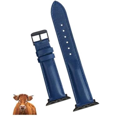 Imagem de Pulseira de couro azul compatível com Apple Watch de 49 mm, 46 mm, 45 mm, 44 mm, 42 mm, para smartwatch séries 10, 9, 8, 7, 6, 5, 4, 3, 2 e 1 SE, presente vintage AW-204-DE-LL