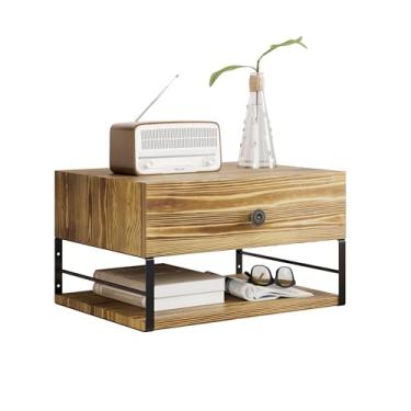 Imagem de WFSRESTD Mesa de cabeceira flutuante com gaveta, mesa de cabeceira de pinho natural montada na parede para quarto e espaço pequeno, mesa de cabeceira flutuante fácil de montar
