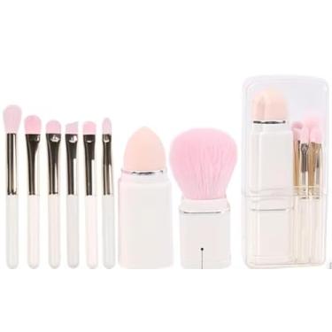 Imagem de Kit 8 Pinceis Maquiagem Pó Sombras Boca Olhos Blush - Esponja/Base com Pincel/Blush Retratil (Branco)