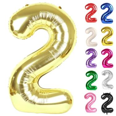 Imagem de Champagne Gold Number 2 Balloon 40 Inch, White Gold 2 Balloon Number, 2nd Birthday Decorations for Baby Girls Boys Toddlers