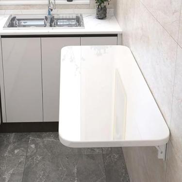 Imagem de Mesa dobrável montada na parede, mesa flutuante dobrável para espaços pequenos - mesa dobrável para lavanderia, mesa de folhas caídas - cozinha e jantar - solução para economia de espaço, branca, 80 x