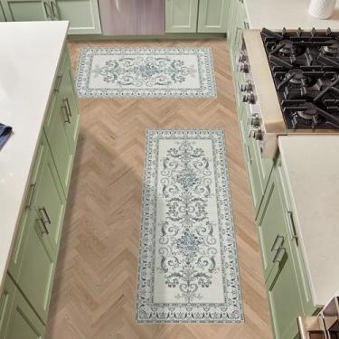 Imagem de Laura Ashley Conjunto de 2 peças Sea Spray Blue Josette Medalhão Lavável à Máquina e Antiderrapante - Tapete de 66 cm x 114 cm e Tapete de 66 cm x 152 cm