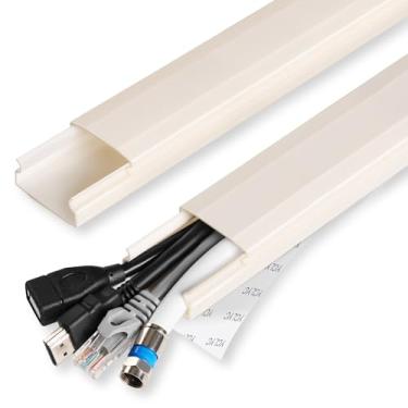 Imagem de Escondedor de cabo de TV – parede de gerenciamento de cabos de PVC de 159,5 cm, corretivo de cabos pintável para TV montada na parede, hider de fio bege para cabos, capas de arame de parede para