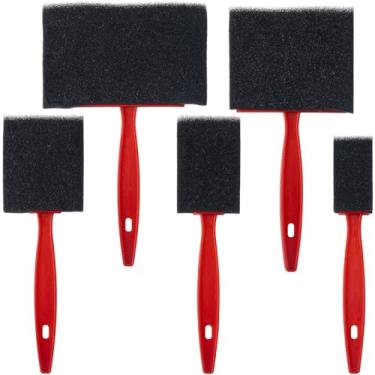 Imagem de HINZIC 5 pincéis de tinta de espuma de 5 tamanhos com cabo de plástico para vernizes e artesanato de grande área DIY (10 cm, 7,6 cm, 5 cm, 1,4 polegadas, 2,5 cm)
