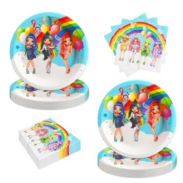 Imagem de Omto 40Pcs Rainbow High Dolls Party Supplies Inclui 20 Pratos, 20 Guardanapos para A Decoração de Festa de Aniversário Das Bonecas Rainbow High
