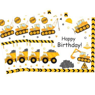 Imagem de 60 guardanapos de festa de construção, decorações de festa de construção, caminhão basculante, guardanapos de papel descartáveis para construção, chá de bebê, 1º, 2º, 3º, 4º aniversário, artigos para