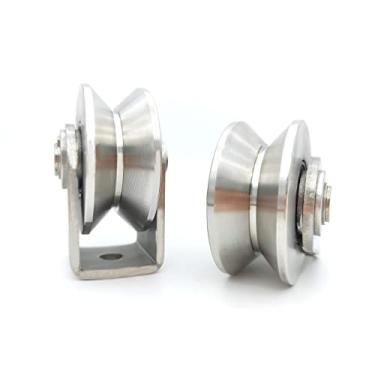 Imagem de VUYBVY 2Pcs Aço Inoxidável V Groove Roda Rodízio Resistente Pista Rígida Polia Roda Portão Deslizante Rolos com Suporte para Portão Deslizante, Portão Rolante, Pista Invertida, Máquinas Industriais