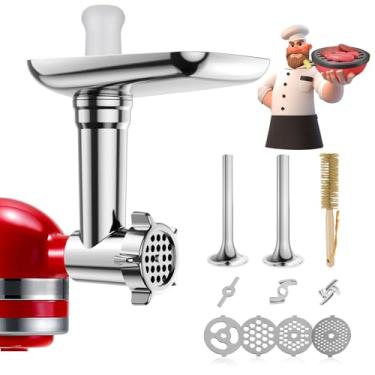 Imagem de Acessórios de moedor de alimentos de metal para batedeiras KitchenAid, moedor de carne, enchimento de salsicha, acessório perfeito para misturadores KitchenAid, conjunto de acessórios de moedor de