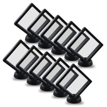 Imagem de SQEYYGI 10Pcs Coin Holder Challenge Coin Display Stand, Black 3D Flutuante Display Case Para Aa Moeda Medalhões Jóias Pedra Gem Ponta De Flecha Colecionável E Exibição (3,5 × 3,5 × 0,8 Polegadas)