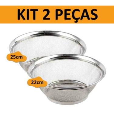 Imagem de Kit 2 Cestas Aço Inox Multiuso 25m e 22cm Escorredor de Macarrão Legum