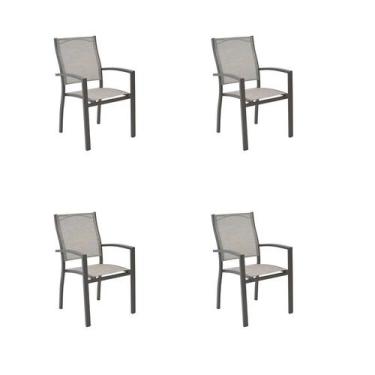 Imagem de Kit 4 Cadeiras Externas Angra Amêndoa Tela Bege Rivatti