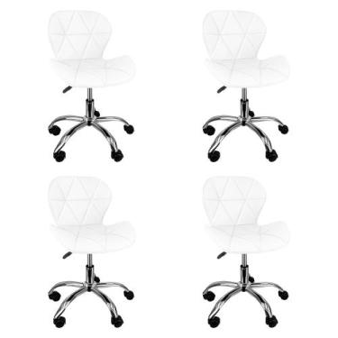 Imagem de Kit 4 Cadeiras Slim Office Estofada Base Giratória Cromada - Lianto De