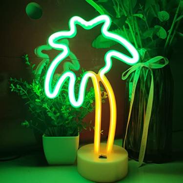 Imagem de JYWJ Sinais neon com base de suporte, luz neon alimentada por bateria USB ou 3-AA, decoração de parede de mesa de LED, várias festas, decoração de instalações comerciais (coqueiro)