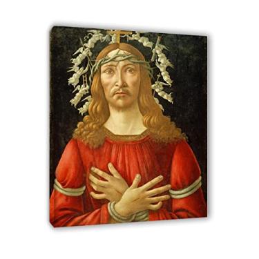 Imagem de Pinturas famosas emolduradas Sandro Botticelli Art Poster and Prints-Reprodutions Print on Canvas Wall Art Religiion Pictures (Cristo como um homem de tristezas com um nimbo de anjos) 60 x 80 cm (24 x