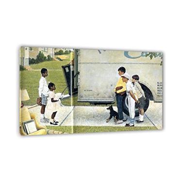 Imagem de Norman Rockwell Prints-Canvas Print Wall Art Famous Painting-'New Kids in the Neighborhood'Art Reproduction Canvas Picture Posters-for Living Room Wall Decor 25x40cm (10x16in) Emoldurado