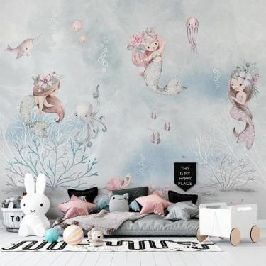 Imagem de Papel de parede pequena sereia infantil - AloPapers, 3,00m de largura,