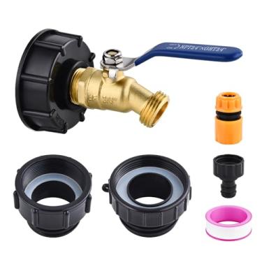 Imagem de Ceaeso Adaptador de sacola IBC de 3 tamanhos, adaptador de mangueira IBC 275-330 galões 2,44 "fino, 5.1 cm fino e 5.1 cm rosca grossa + torneira de mangueira de jardim sem chumbo de 1,9 cm para