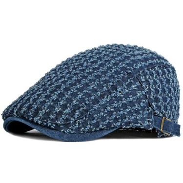 Imagem de Boina Italiana Jeans Lavado Moda Destroyed Algodão Viseira Casual Unis
