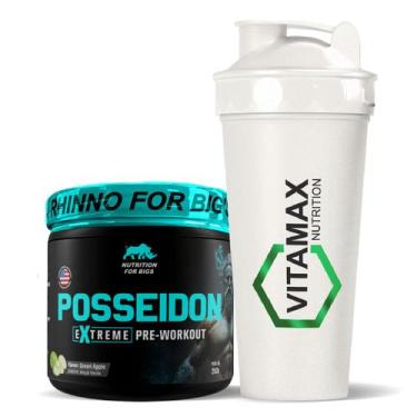 Imagem de Kit Pré Treino Posseidon Maça Verde + Coqueteleira perolada Vitamax - 