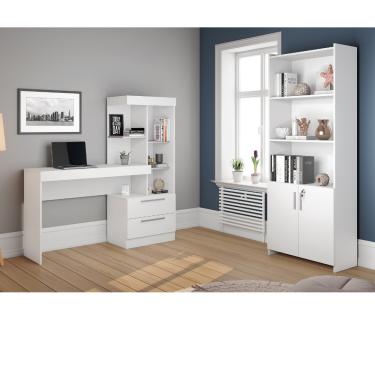 Imagem de Conjunto Escritório com Escrivaninha NT2010 e Armário com Chave 56118 Notável Móveis - Branco New