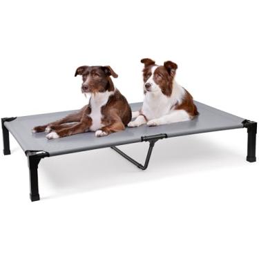 Imagem de Heeyoo Cama elevada para cães, berço elevado refrescante, à prova de mastigação, tela respirável, lavável e armação de metal, cama portátil para cães com pés antiderrapantes para uso externo ou