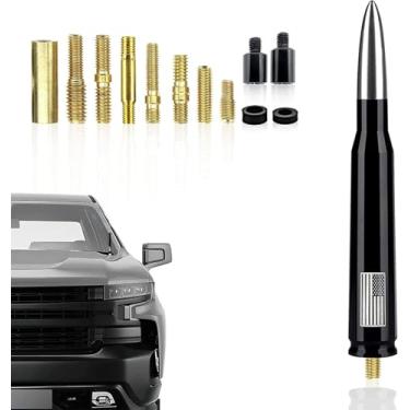 Imagem de Antena Bullet de carro de liga de cobre impressa com bandeira americana, compatível com Ford F150, Wrangler, Jeep, Chevrolet (prata)