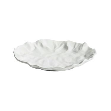 Imagem de Prato de cerâmica plissado, prato de carne estilo ocidental japonês caseiro - 30 cm branco