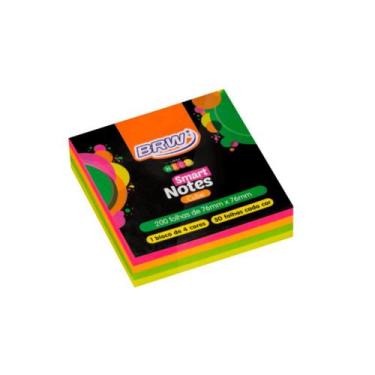 Imagem de Bloco Adesivo BRW Smart Notes Cubo Colorido Neon 76x76m 200 Folhas