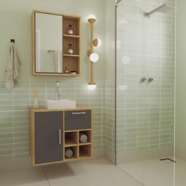 Imagem de Gabinete de Banheiro Suspenso 68cm com Balcão 1 Porta 1 Gaveta e Espelheira com Cuba Br