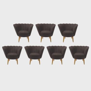 Imagem de Kit 07 Poltrona Cadeira Pétala de Flor Plus Luxo Confort Suede Marrom - Ahazzo Móveis