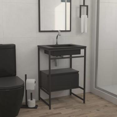 Imagem de Gabinete para Banheiro 60cm 1 Gaveta Iron Black Estilo Industrial Venturi