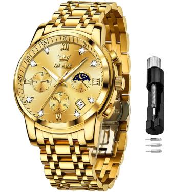 Imagem de Relógio olevs Gold Chronograph Moon Phase Stainless Steel Masculino