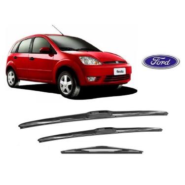 Imagem de Kit 3 Palhetas Limpador De Parabrisa Dianteiro + Traseiro Modelo Premium Tipo Original para Ford Fiesta 2003 2004 2005 2006 2007 2008