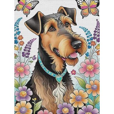 Imagem de UPABLUNSO Airedale Terrier Kits de pintura de diamante para cães para adultos, pintura de diamante de animais 5D faça você mesmo kits de arte de diamante de broca completa para presente decoração de