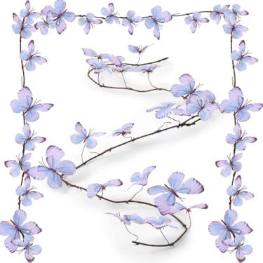 Imagem de Yuxung 6 peças de grinaldas de borboleta 3D, vinhas artificiais, azuis, roxas, decorações de borboleta, total de 5,5 metros, decoração de parede para casamento, chá de bebê, lembrancinha de festa de