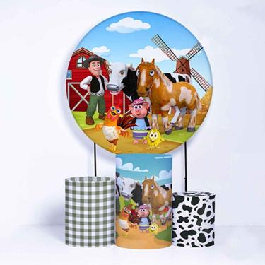 Imagem de Kit Painel de Festa Redondo de 1,80m e Trio de Cilindros Fazenda do Zenon - Fera Print