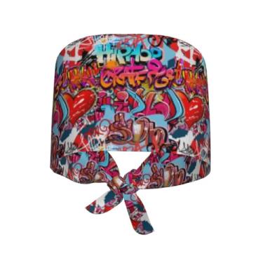 Imagem de Chapéu de uniforme médico respirável Yellow Bee para enfermeiros e médicos ajustável com tecido absorvente de umidade, Parede de grafite, arte hip hop, Tamanho Único