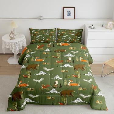 Imagem de jejeloiu Jogo de cama casal com estampa de animal selvagem, para meninos, meninas, adolescentes, urso, veado, respirável, macio, leve, conjunto de edredom de microfibra