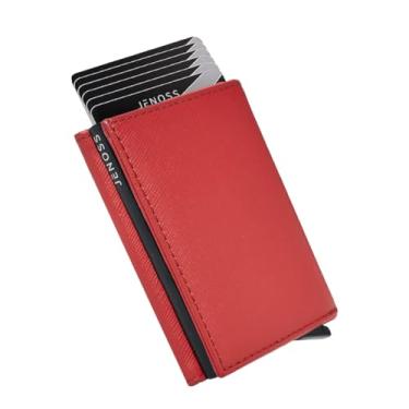Imagem de Carteira inteligente Jenoss para homens: couro de flor integral, feito à mão, capa pop up de metal, porta-cartão de crédito fino com bloqueio RFID, minimalista, compacta - organizadores de cartão de 9