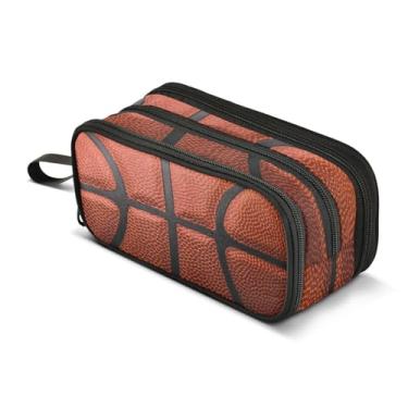Imagem de Estojo de lápis grande com textura de bola de basquete com 3 compartimentos para caneta, bolsa de suporte para faculdade e escola, bolsa de armazenamento portátil para meninas e meninos