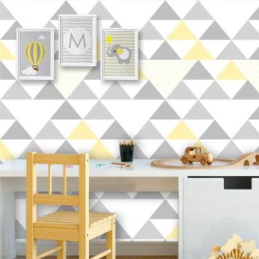 Imagem de Papel de Parede Geométrico Triângulos Cinza e Amarelo 270 - Inove Papé