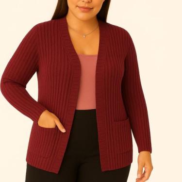 Imagem de Casaco Feminino cardigan Blusa Manga Longa Sobretudo Tricô Inverno - F