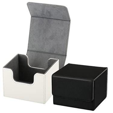 Imagem de Weewooday 2 Boxes Leather Deck Card Boxes Large Size Fit 100 Plus Sleeved Cards Deck Game for Collectible Playing Compatible with Mtg Tcg(Horizontal,Black, White)