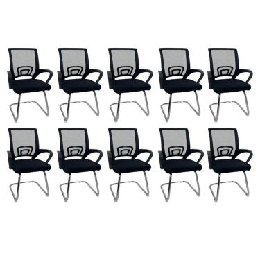 Imagem de Kit 10 Cadeiras De Escritório Begonia Oficial Tela Mesh Fixa Preto
