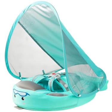 Imagem de AnjeeIOT Boia de piscina para bebês com dossel - Boia de natação para bebês não inflável com tecido amigo da pele, adicione cauda, evite virar boia infantil para meninos e meninas de 3 a 24 meses,