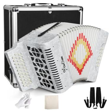 Imagem de Acordeão, acordeão de 31 teclas, 12 graves, acordeão adulto, material superior, tom padrão, acordeão profissional vem com estojo de transporte, pano de limpeza, luvas (branco)