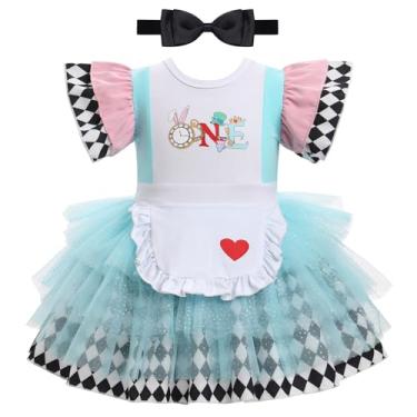 Imagem de IMEKIS Onederland Roupa de menina de 1º aniversário: Primeiro chá festa de bolo esmagamento tutu faixa de cabeça infantil vestido de festa de Páscoa primavera avental do país das maravilhas primeiro