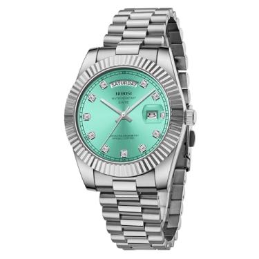 Imagem de NIBOSI Relógio masculino analógico, quartzo, aço inoxidável, ouro rosa, prata, à prova d'água, negócios, design clássico, com data, B06 - Ciano prateado